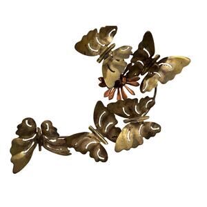 Vintage MCM Brass and Copper Butterfly Flower Wall Hanging